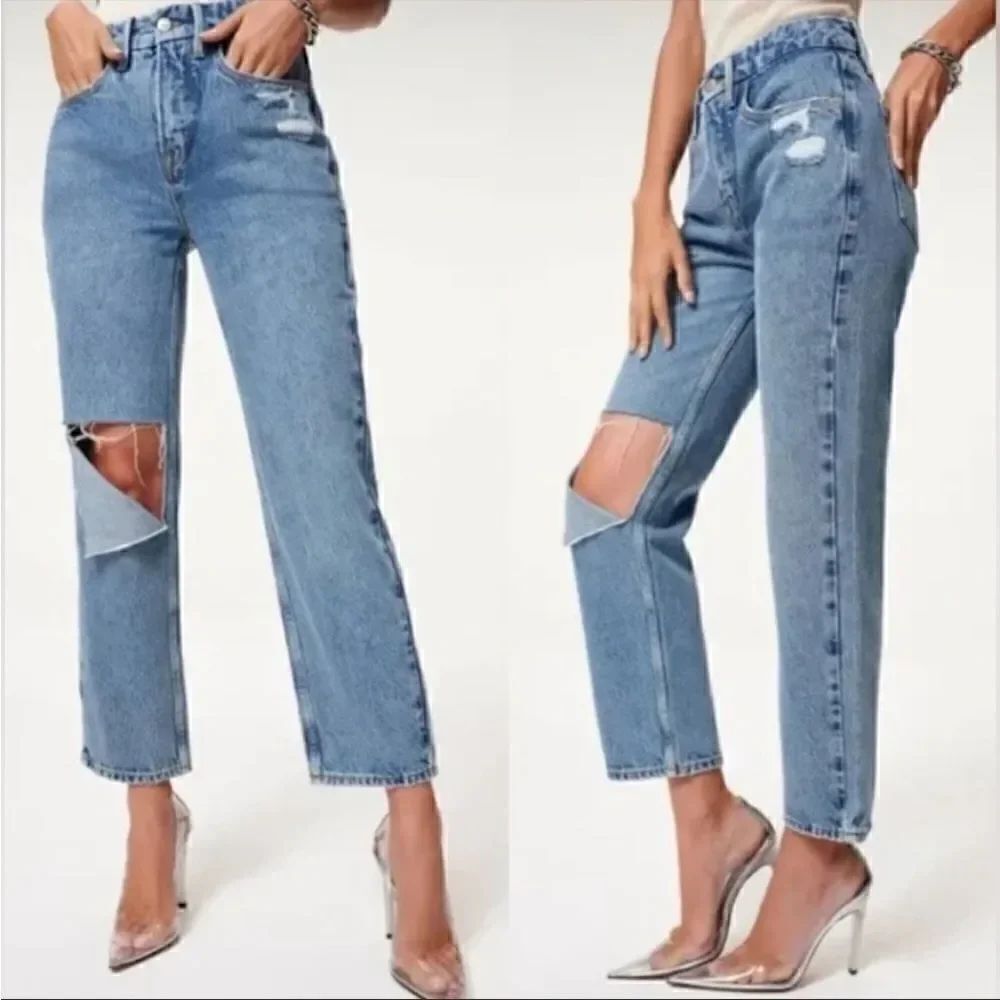 NWT Good American 90’s Duster Straight Leg Jeans in Blue950, Size 4 - Picture 2 of 16